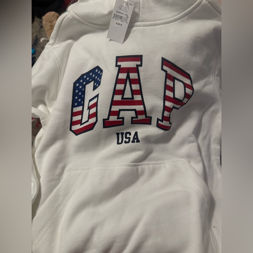 GAP White Hoodie with USA Flag Design